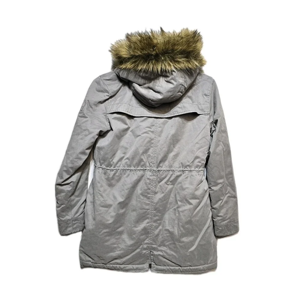Abercrombie Fitch Kids Girls Hooded Jacket Parka Coat Size 15-16 Faux Fur Gray